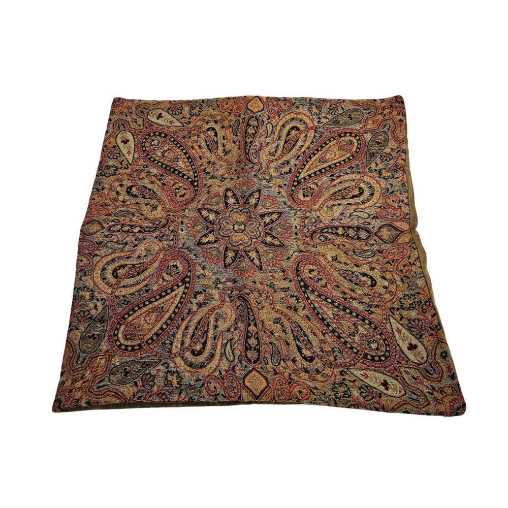 Pottery Barn Paisley Euro Sham 26x26 Brown Red Wool Blend Velvet Back Tapestry